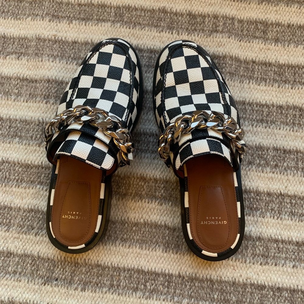 Givenchy leather check print slip on.